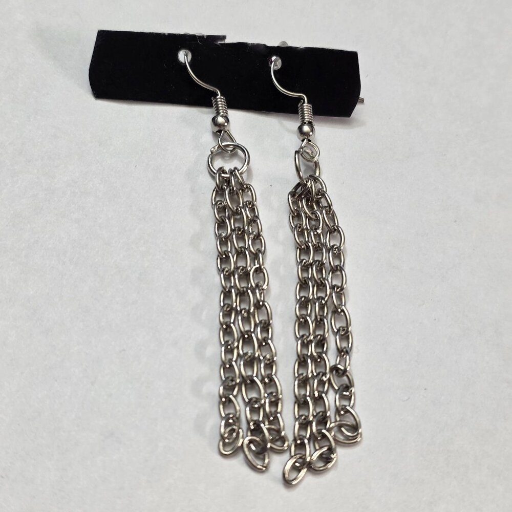 New Silver-Tone‎ Multi-Chain Tassle Drop Dangle Earrings PIerced Light Weight
